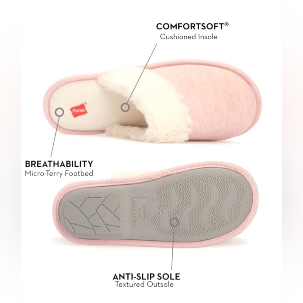 HANES Womens ComfortSoft Slip On Memory Foam slippers cozy/fuzzy size S/M NWT - Picture 5 of 9